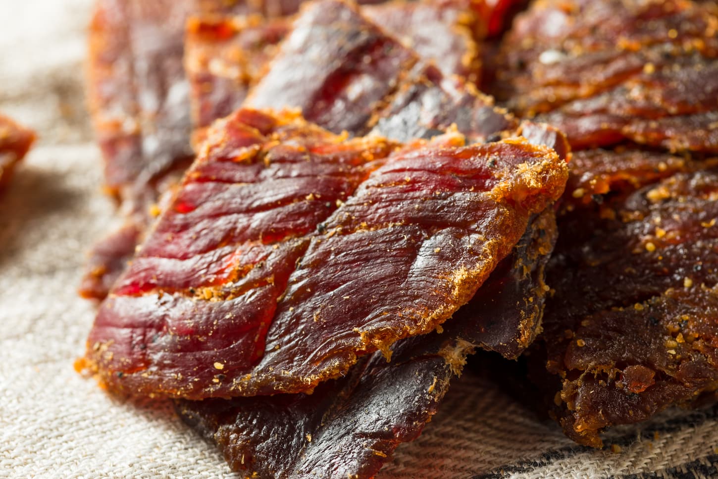 An image of homemade organic beer jerky ready to eat.