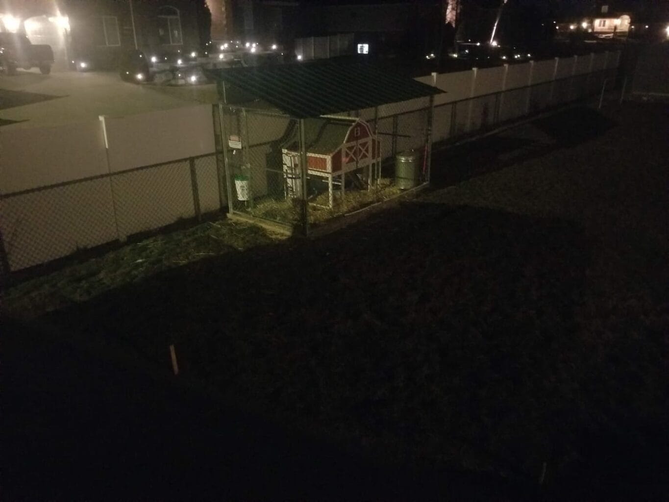 An image of our chicken coop at night.
