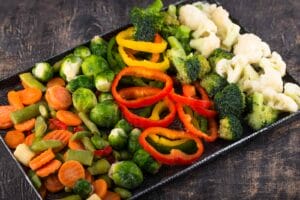 An image of Different frozen vegetables. Food storage. Healthy eating.