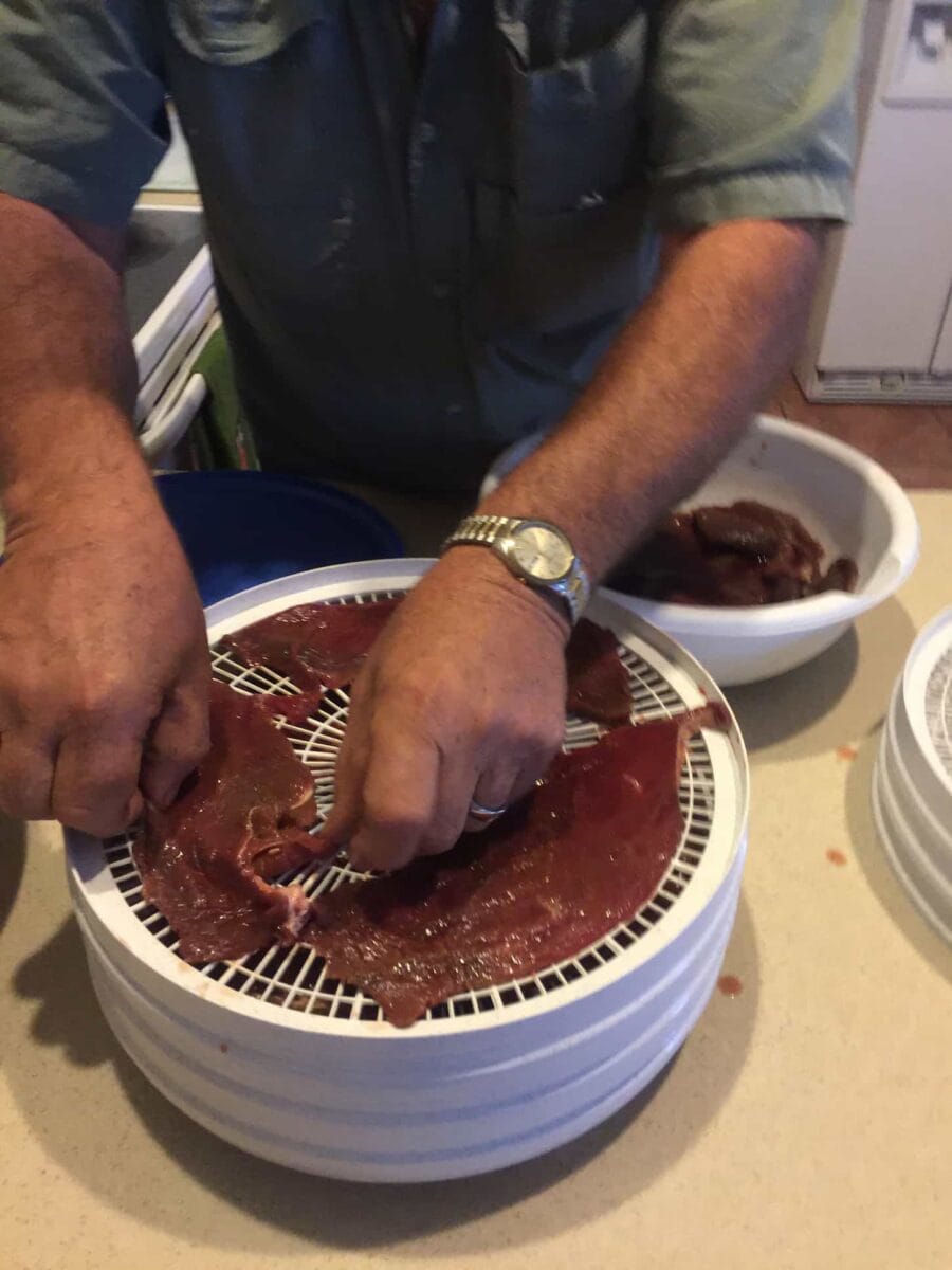 An image of a homemade jerky using a dehydrator.